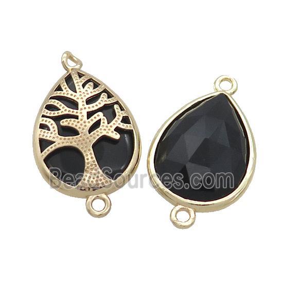 Black Onyx Agate Teardrop Connector Tree Of Life Gold Plated