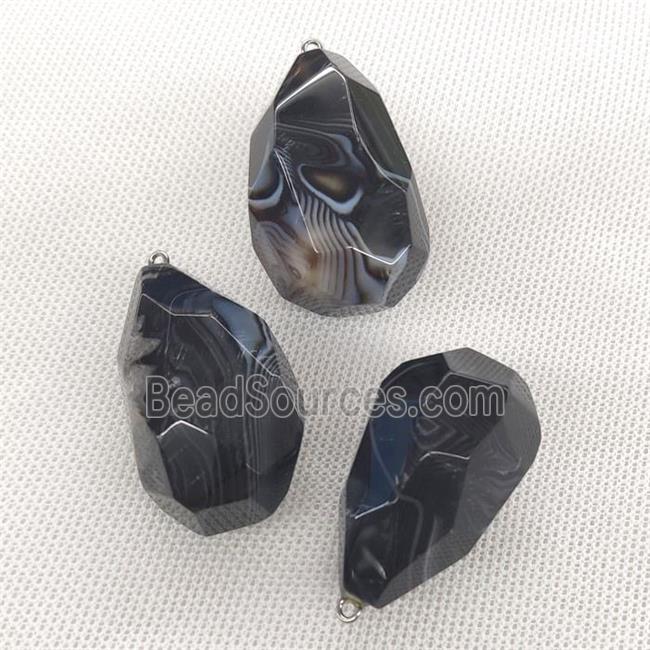 Natural Stripe Agate Pendant Black Freeform Faceted