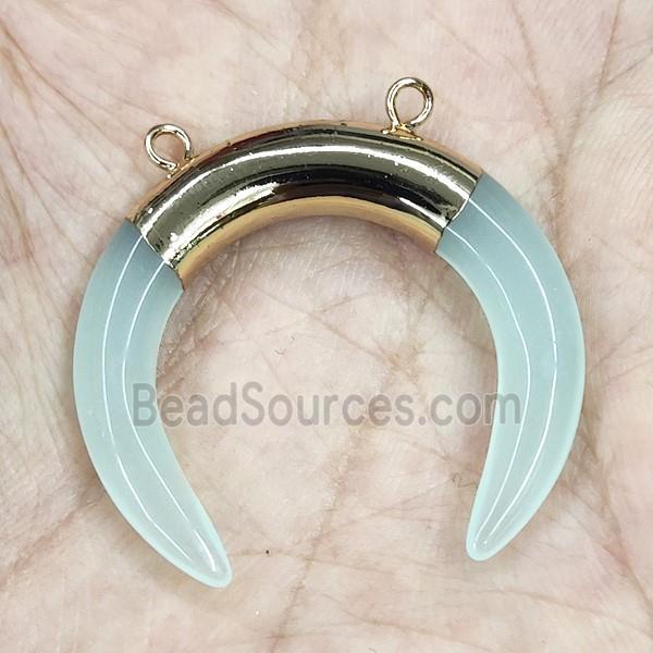 Ltgreen Cat Eye Glass Crescent Pendant 2loops Gold Plated