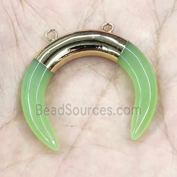 Green Cat Eye Glass Crescent Pendant 2loops Gold Plated