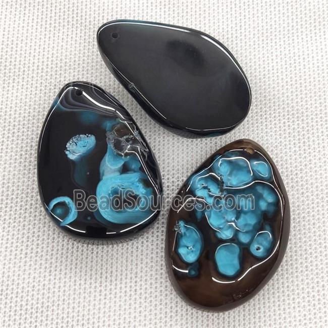 Natural Agate Teardrop Pendant Dye Turqblue