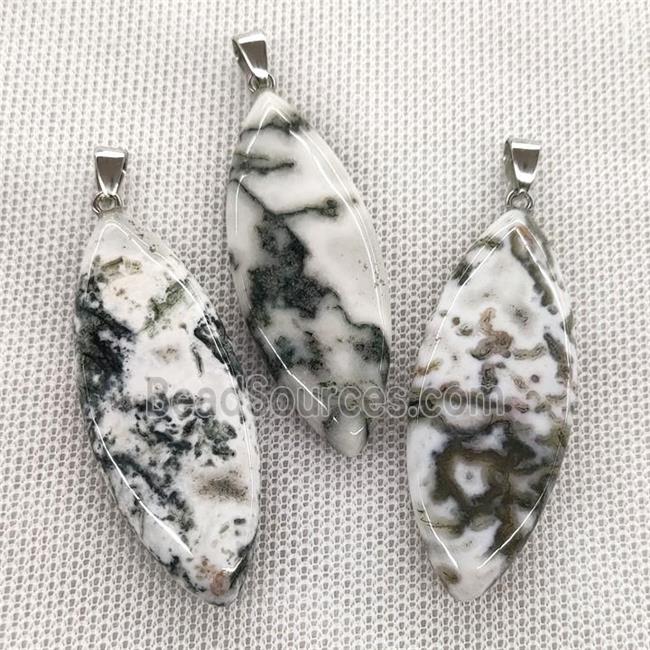 Natural Tree Agate Leaf Pendant Green