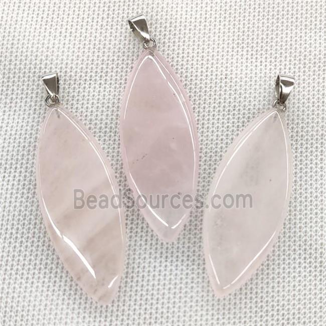 Natural Rose Quartz Leaf Pendant Pink