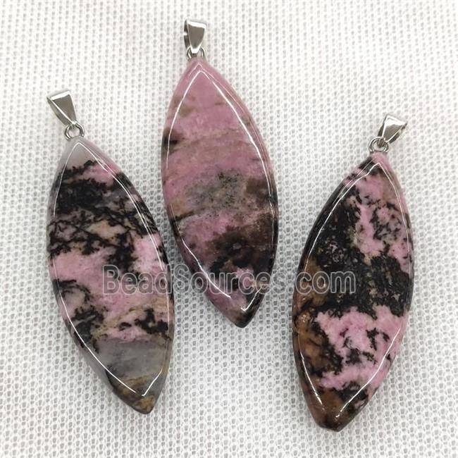 Natural Rhodonite Leaf Pendant Pink