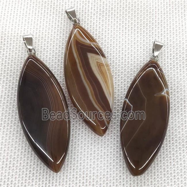 Natural Stripe Agate Leaf Pendant Coffee