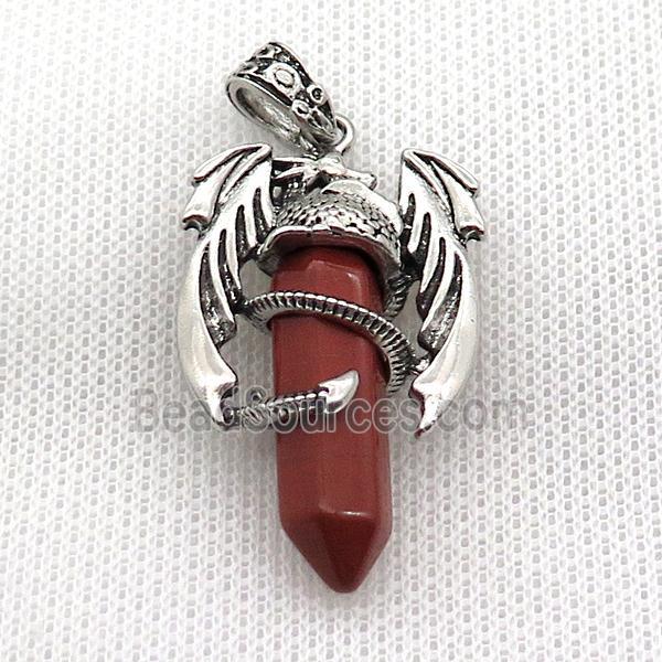 Alloy Dragon Pendant Pave Natural Red Jasper Antique Silver