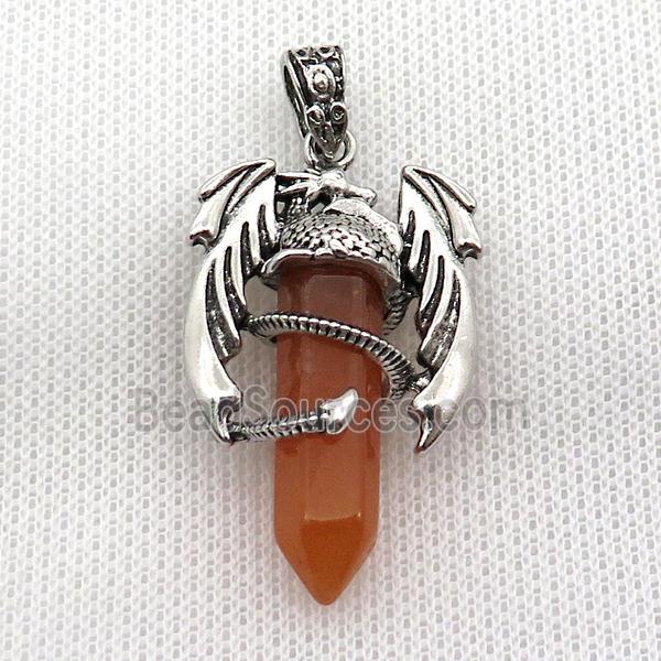 Alloy Dragon Pendant Pave Red Aventurine Antique Silver