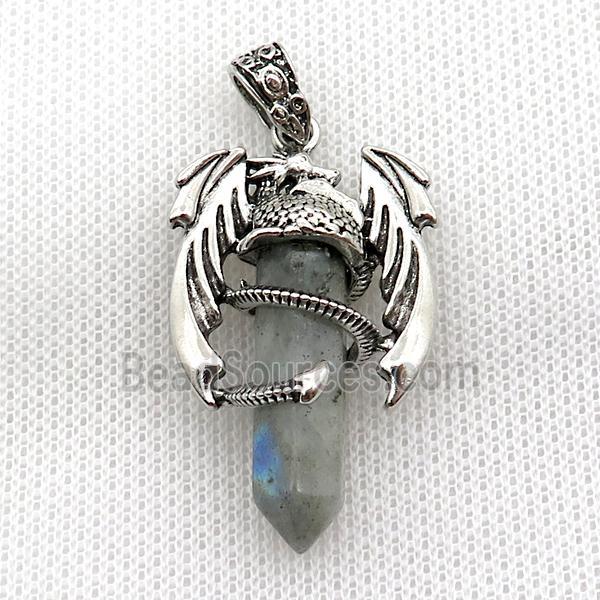 Alloy Dragon Pendant Pave Labradorite Antique Silver