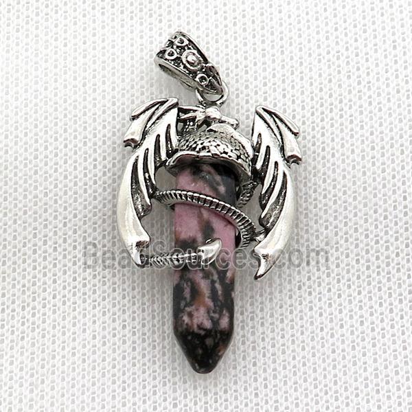 Alloy Dragon Pendant Pave Rhodonite Antique Silver