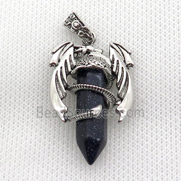 Alloy Dragon Pendant Pave Blue Sandstone Antique Silver