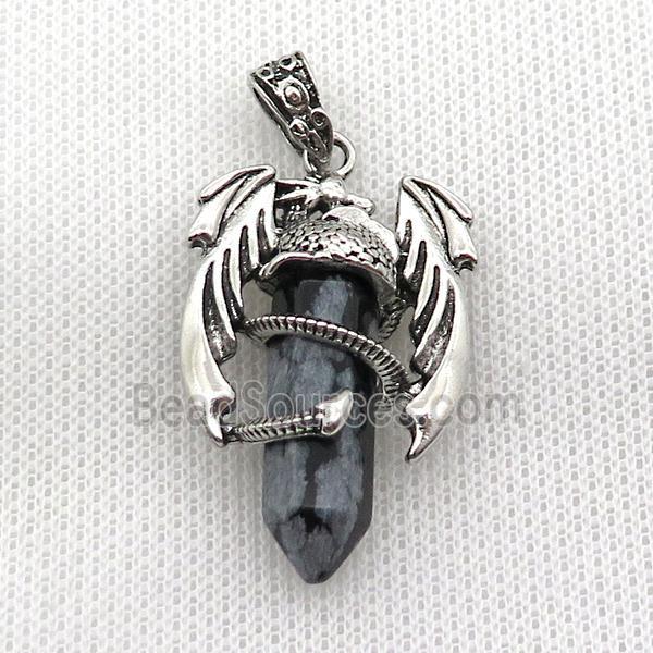 Alloy Dragon Pendant Pave Snowflake Jasper Antique Silver