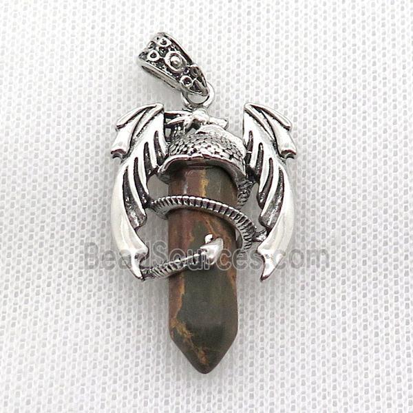 Alloy Dragon Pendant Pave Picasso Jasper Antique Silver