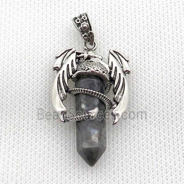 Alloy Dragon Pendant Pave Black Labradorite Antique Silver