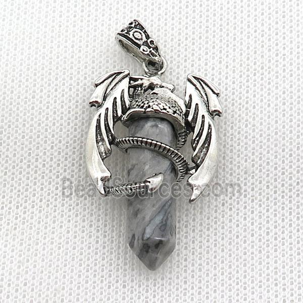 Alloy Dragon Pendant Pave Gray Map Jasper Antique Silver