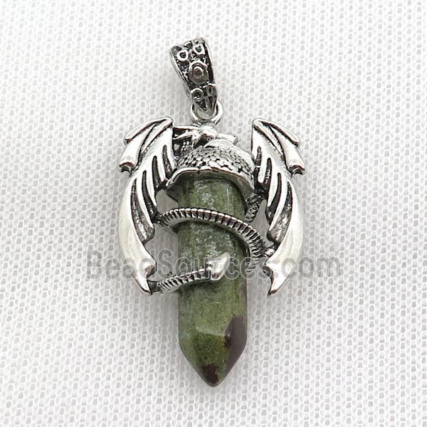 Alloy Dragon Pendant Pave Green Kambaba Japser Antique Silver