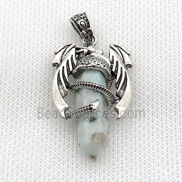 Alloy Dragon Pendant Pave Kiwi Jasper Antique Silver