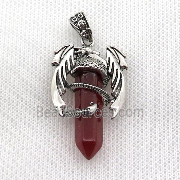 Alloy Dragon Pendant Pave Red Dye Agate Antique Silver