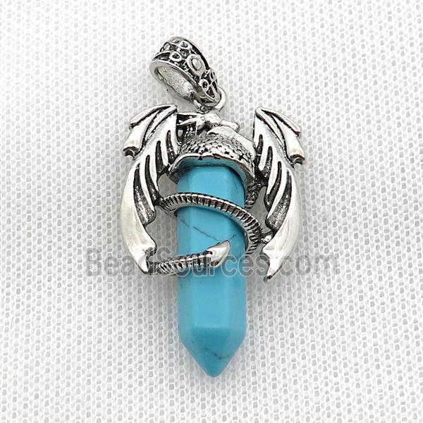 Alloy Dragon Pendant Pave Dye Turquoise Antique Silver