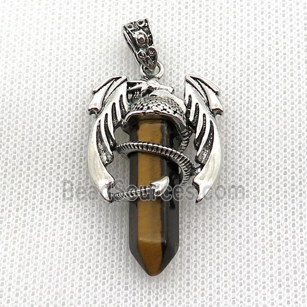 Alloy Dragon Pendant Pave Tiger Eye Stone Antique Silver