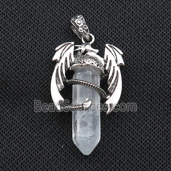 Alloy Dragon Pendant Pave Crystal Quartz Antique Silver