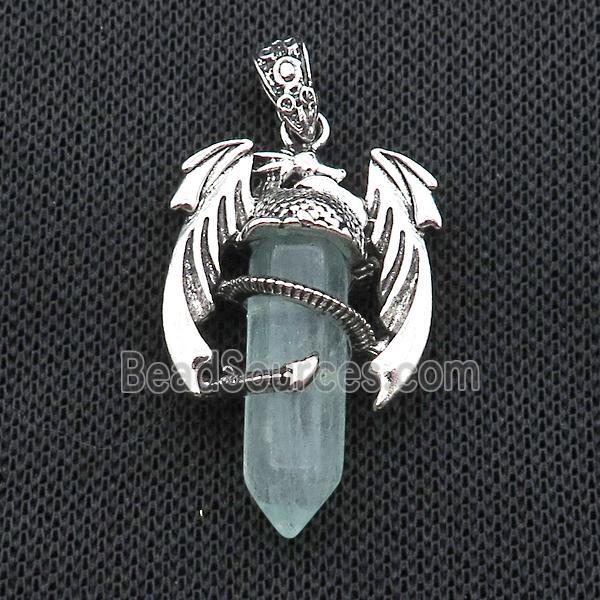 Alloy Dragon Pendant Pave Green Fluorite Antique Silver