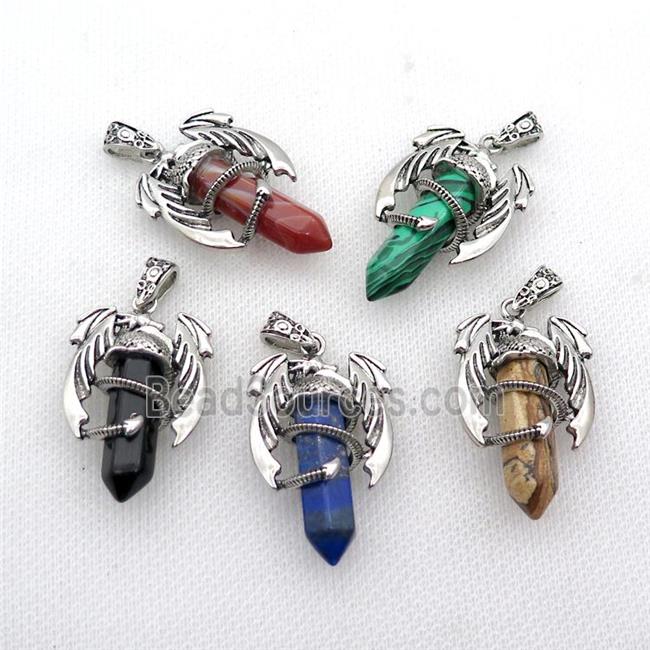 Alloy Dragon Pendant Pave Gemstone Antique Silver Mixed