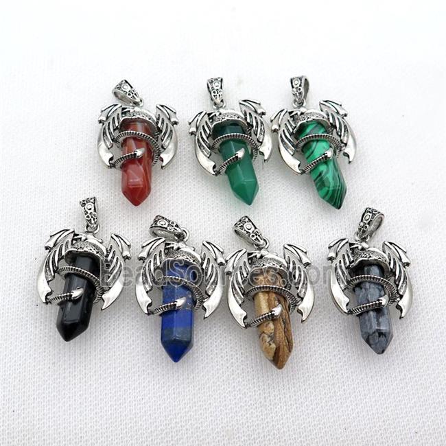 Alloy Dragon Pendant Pave Gemstone Antique Silver Mixed