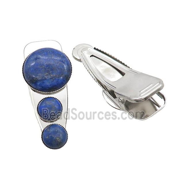 Copper Hair Clips Pave Blue Lapis Lazuli Platinum Plated