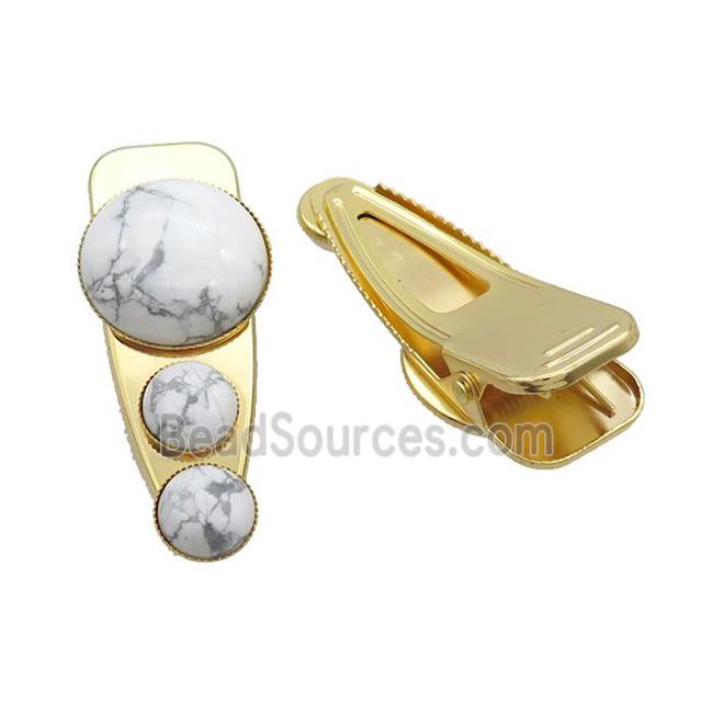 Copper Hair Clips Pave White Howlite Turquoise Gold Plated