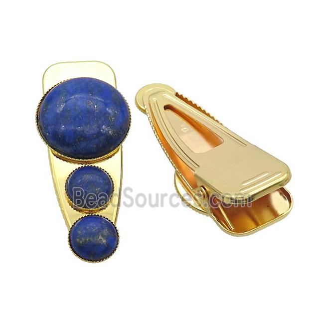 Copper Hair Clips Pave Blue Lapis Lazuli Gold Plated