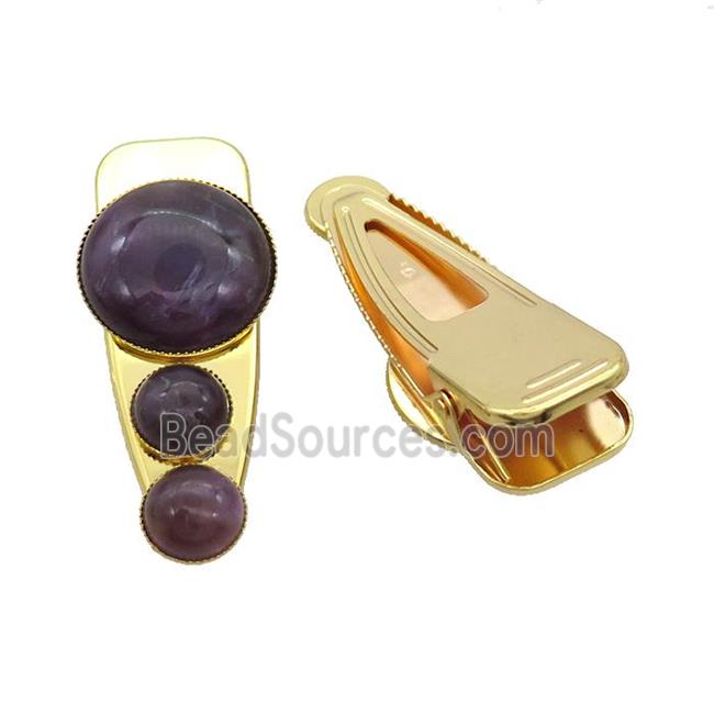 Copper Hair Clips Pave Purple Amethyst Gold Plated