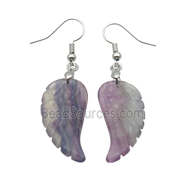 Natural Fluorite Angel Wings Hook Earring Multicolor