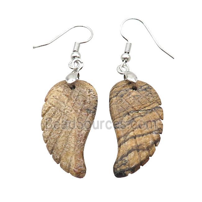 Natural Picture Jasper Angel Wings Hook Earring Khaki