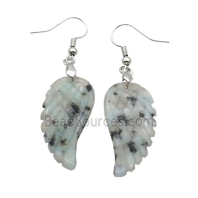 Natural Kiwi Jasper Angel Wings Hook Earring