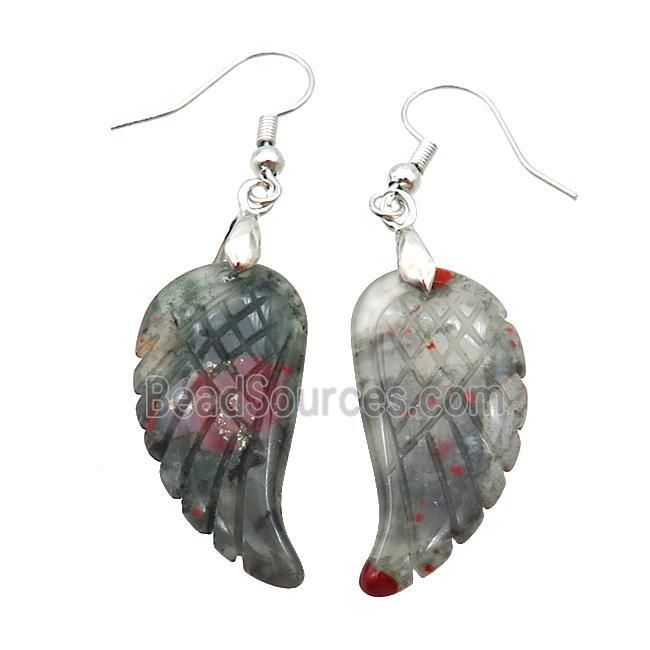 African Bloodstone Angel Wings Hook Earring