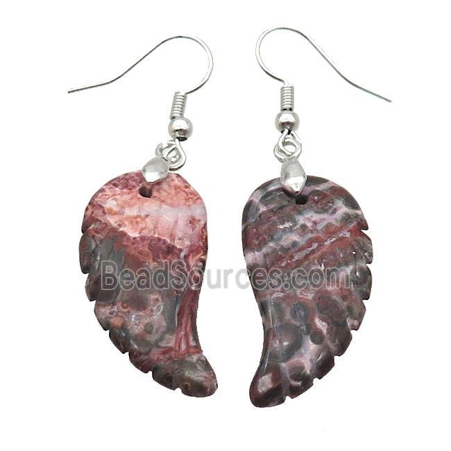 Red LeopardSkin Jasper Angel Wings Hook Earring