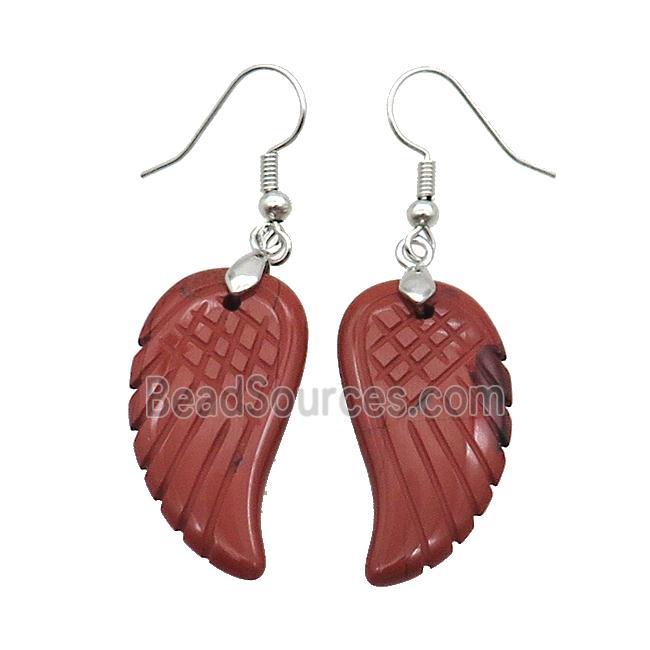 Natural Red Jasper Angel Wings Hook Earring