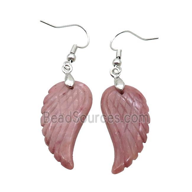 Pink Wood Lace Jasper Angel Wings Hook Earring