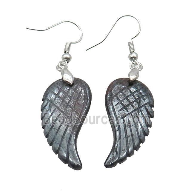 Iron Tiger Eye Stone Angel Wings Hook Earring