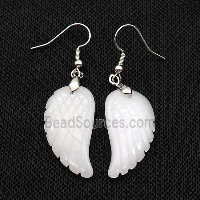 White Jade Angel Wings Hook Earring