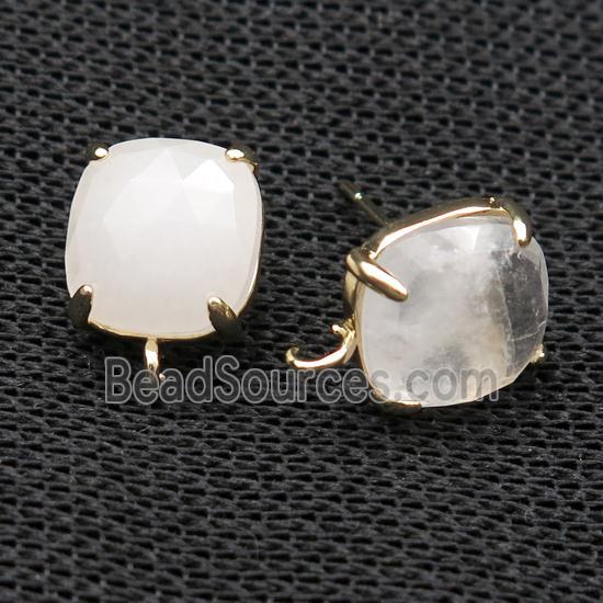 Copper Stud Earring Pave Clear Quartz Square Gold Plated