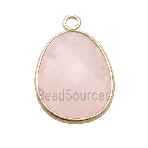 Pink Rose Quartz Teardrop Pendant Gold Plated