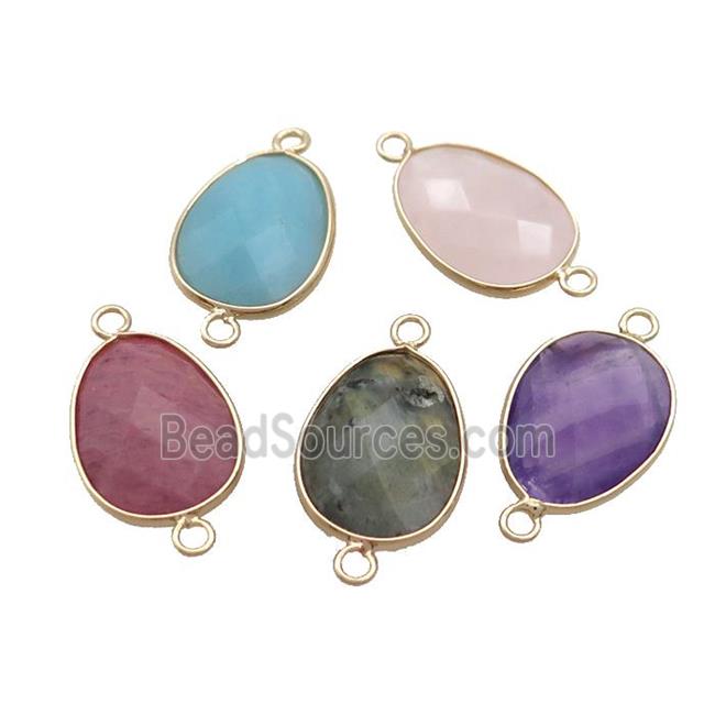 Mixed Gemstone Teardrop Connector Gold Plated