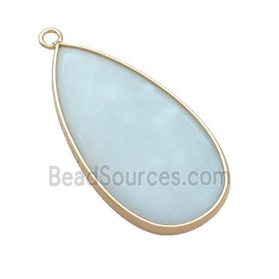 Blue Amazonite Teardrop Pendant Gold Plated