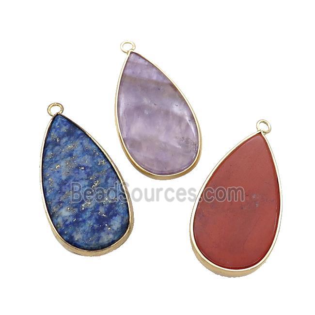 Mix Gemstone Teardrop Pendant Gold Plated