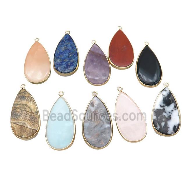 Mix Gemstone Teardrop Pendant Gold Plated