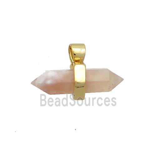 Natural Cherry Sakura Agate Bullet Pendant Gold Plated Double Point