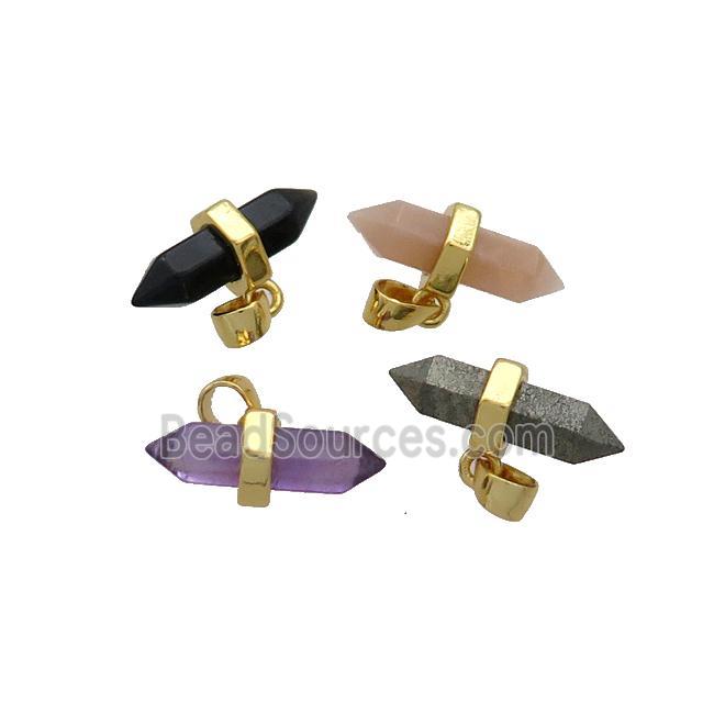 Mixed Gemstone Bullet Pendant Gold Plated Double Point