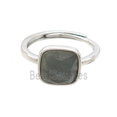 Copper Ring Pave Labradorite Square Adjustable Platinum Plated