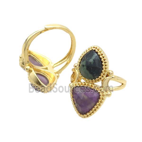 Copper Ring Pave Amethyst Kambaba Adjustable Gold Plated